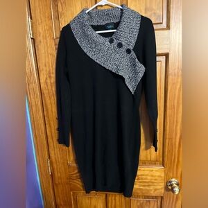Black sweater dress gray button down collar